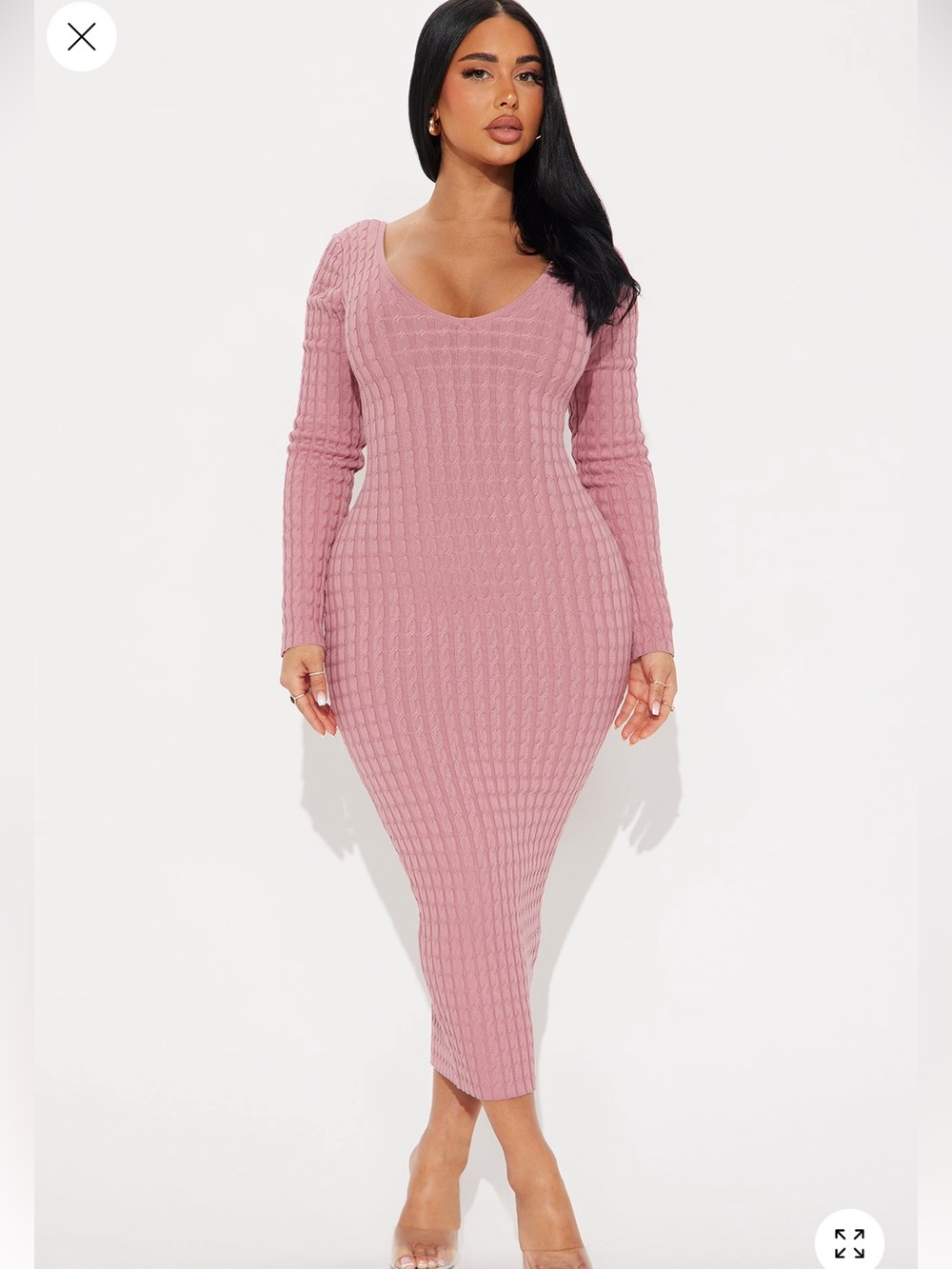 Fashion Nova Ribbed Long Sleeve Midi Dress - Dusty Pink